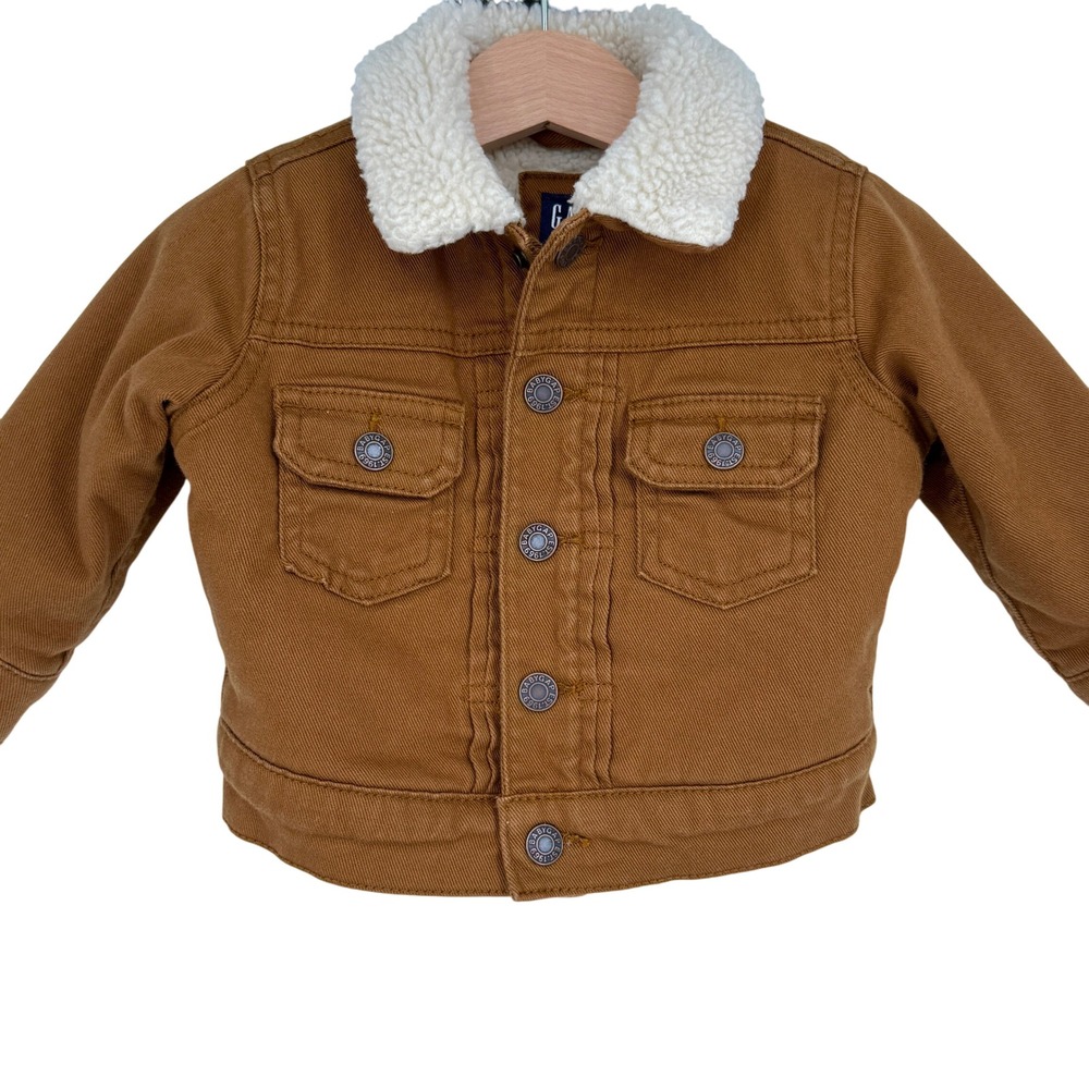 Baby GAP Brown Sherpa Lined Twill Denim Jacket 6-12‎ months